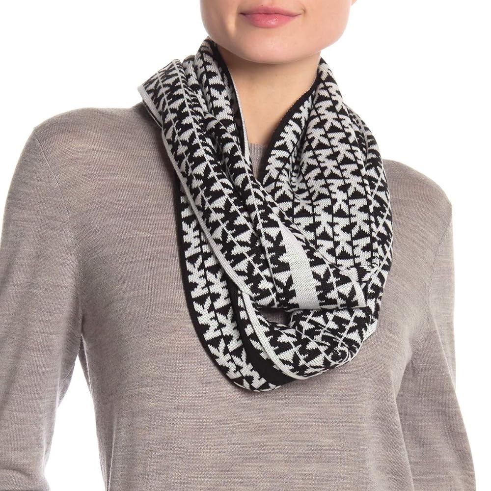 Michael Kors Black & White Reversible Signature Logo Knit Scarf